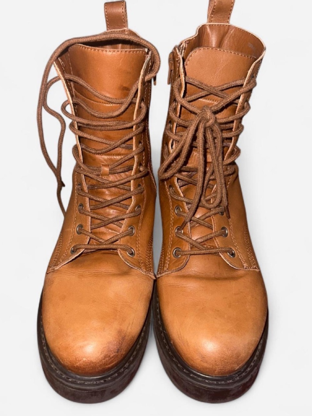 Steve Madden Cognac brown Lace-Up Combat Boots - Women's